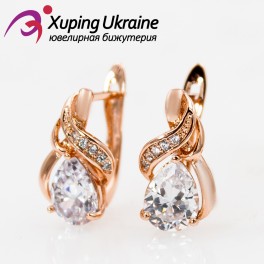 Серьги позолота Капля-камень, завиток в мелких камнях Серьги позолота Капля-камень, завиток в мелких камнях