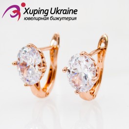 Серьги позолота Крупный овальный камень в 4-х держателях Серьги позолота Крупный овальный камень в 4-х держателях