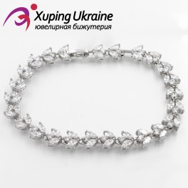 Браслет родиум Листики из камней + круглые камни Браслет родиум Листики из камней + круглые камни