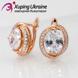 Серьги позолота "Овальный камент в завитке"