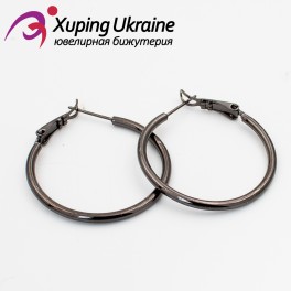 Серьги-кольца черный родиум гладкие 3 см Серьги-кольца черный родиум гладкие 3 см