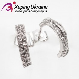 Серьги-гвоздики родиум "Тонкое полукольцо, в камнях" Серьги-гвоздики родиум "Тонкое полукольцо, в камнях"