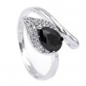 Кольцо — родиум, Капля-камень черного цвета на листе мелких камней,на изгибе