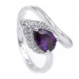 Кольцо — родиум, Капля-камень фиолетового цвета на листе мелких камней,на изгибе