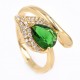 Кольцо - лимонная позолота, Капля-камень зеленого цвета на листе мелких камней,на изгибе