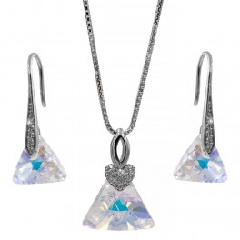 Набор родиум Swarovski Треугольный камень граненый на длинном крючке+мелк.камни (сер.+кулон+цеп.) Набор родиум Swarovski Треугольный камень граненый на длинном крючке+мелк.камни (сер.+кулон+цеп.)