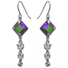 Серьги (крючки) с кристаллами Swarovski Ромбик + 3 камня родиум (Медицинская сталь) Серьги (крючки) с кристаллами Swarovski Ромбик + 3 камня родиум (Медицинская сталь)