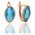 Серьги классические — позолота Узкий камень в 2х держателях, голубой