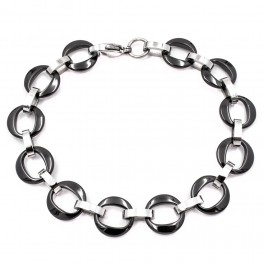 Браслет родий, керамический, черные колечки