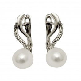 Серьги классические с жемчужиной, родий