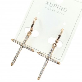 Серьги Xuping "Крестики в камнях" лимонная позолота&nbsp;(медицинское золото)